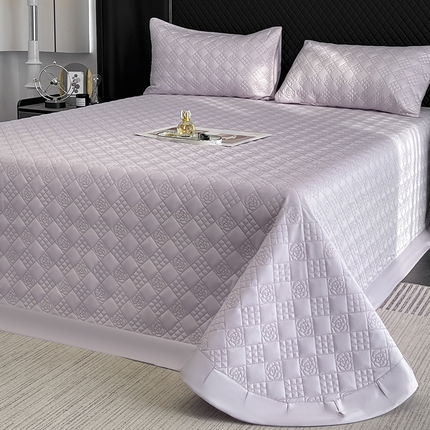 2025新款A类100支长绒棉夹棉床盖三件套全棉纯棉加厚绗绣床单四季款床上用品 黛紫