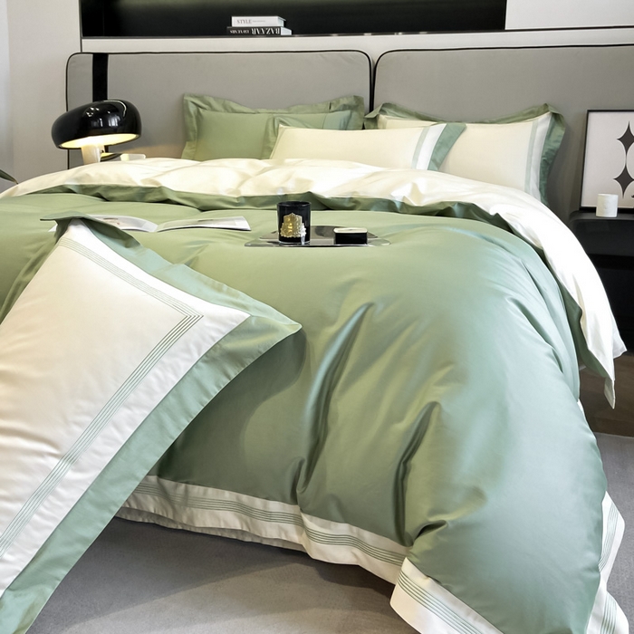 91家纺网 家纺一手货源 找家纺 桃园 2025新款纯棉全棉长绒棉刺绣绣花高端礼盒四件套-莱卡 莱卡牛油果绿