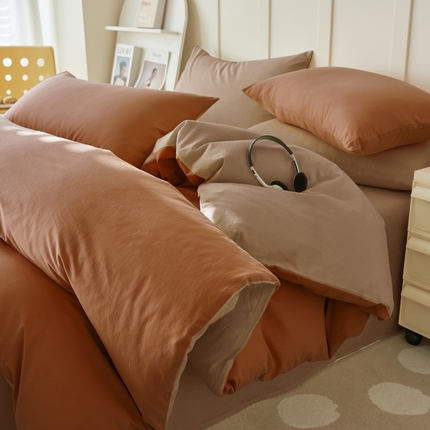 寐绸家纺 2025新款纯棉水洗棉双拼单被套（自然光） 碳烤栗子+拾柴