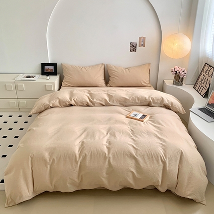 水洗的故事 2025新款色织水洗棉多巴胺纯色款四件套 米素色