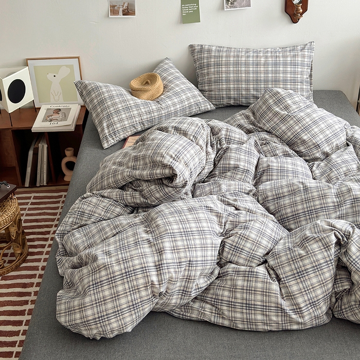 91家纺网 家纺一手货源 找家纺 水洗的故事 2025新款无印良品水洗棉四件套 灰线格