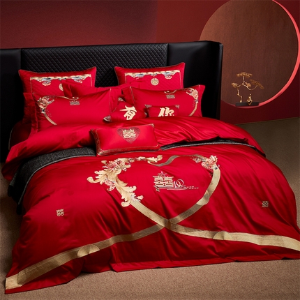 91家纺网 家纺一手货源 找家纺 （总）高大尚 2025新品长绒棉提花唯美复古中式刺绣轻奢系列婚庆款多件套