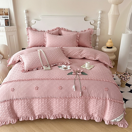 91家纺网 家纺一手货源 找家纺 兴美佳 新款网红爆款奢丝棉四件套 夏之樱桃-豆沙色