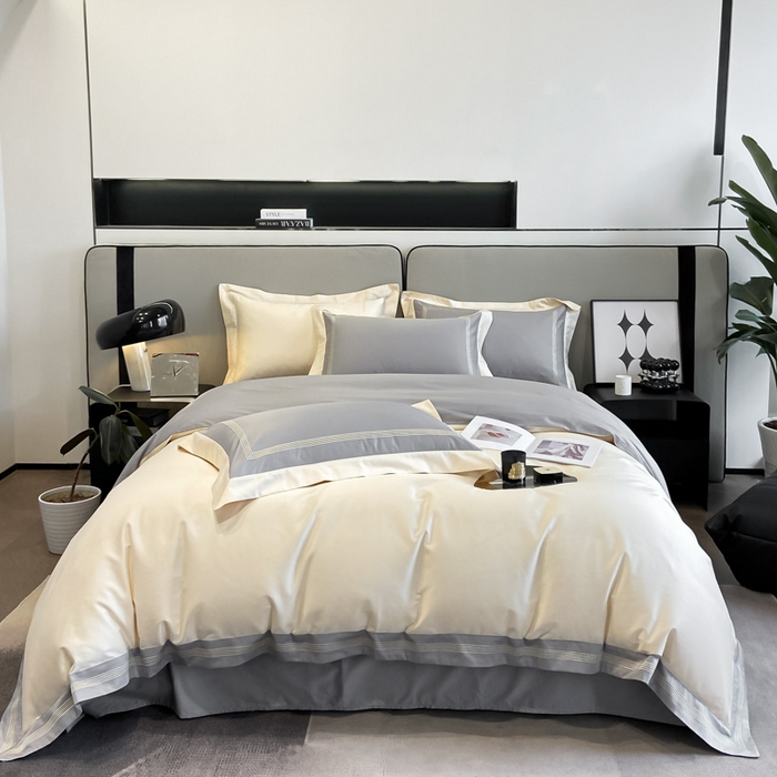 91家纺网 家纺一手货源 找家纺 桃园 2025新款纯棉全棉长绒棉刺绣绣花高端礼盒四件套-莱卡 莱卡奶昔白