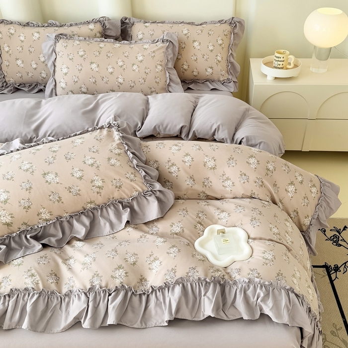 91家纺网 家纺一手货源 找家纺 金米诺 2025新款韩版有氧针织棉双层纱四件套 森语