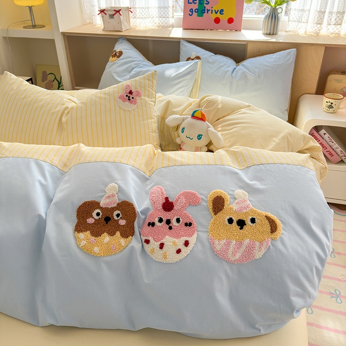 91家纺网 家纺一手货源 找家纺 娜娜 2025新款全棉立体毛巾绣四件套 甜甜圈派对