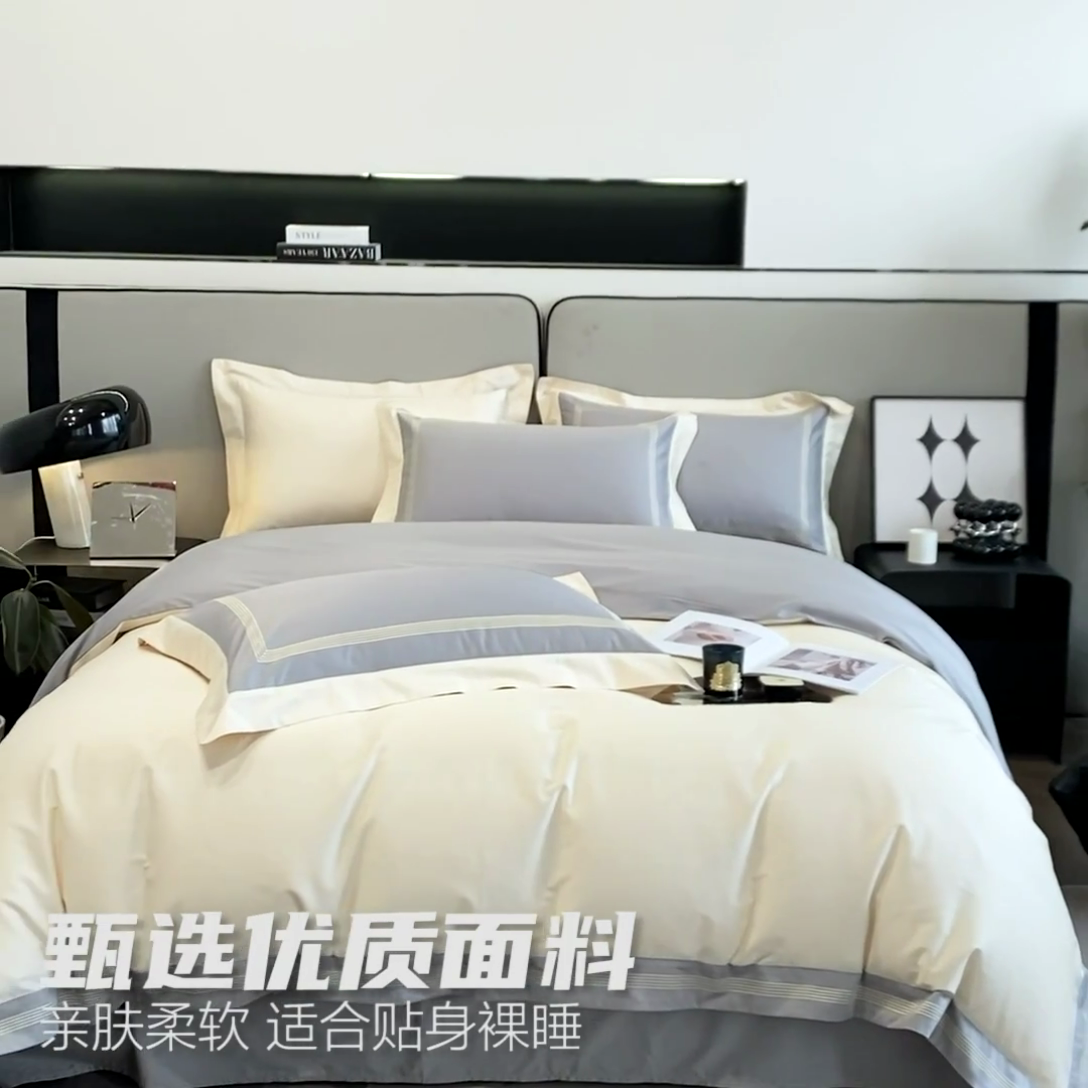 91家纺网 家纺一手货源 找家纺 桃园 2025新款纯棉全棉长绒棉刺绣绣花高端礼盒四件套-莱卡 莱卡奶昔白