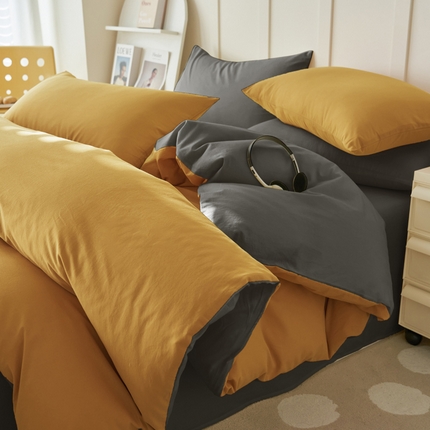 寐绸家纺 2025新款纯棉水洗棉双拼单被套（自然光） 暗木幽香+宝藏灰