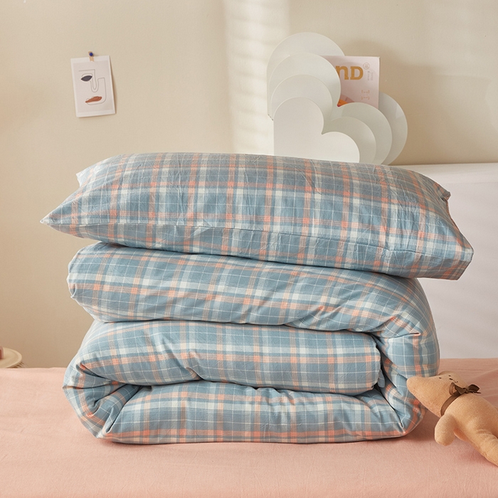 91家纺网 家纺一手货源 找家纺 水洗的故事 2025新款开学季色织水洗棉学生宿舍三件套 印象兰