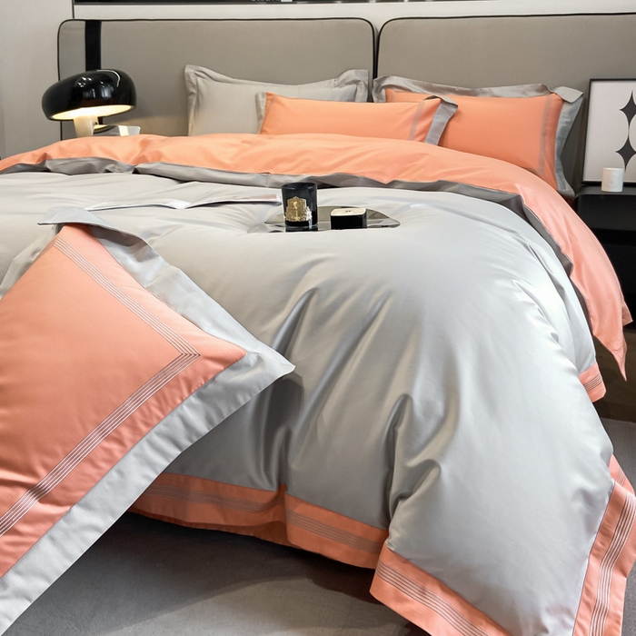 91家纺网 家纺一手货源 找家纺 桃园 2025新款纯棉全棉长绒棉刺绣绣花高端礼盒四件套-莱卡 莱卡迷雾灰