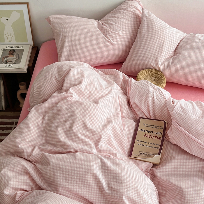 91家纺网 家纺一手货源 找家纺 水洗的故事 2025新款无印良品水洗棉四件套 小小格粉