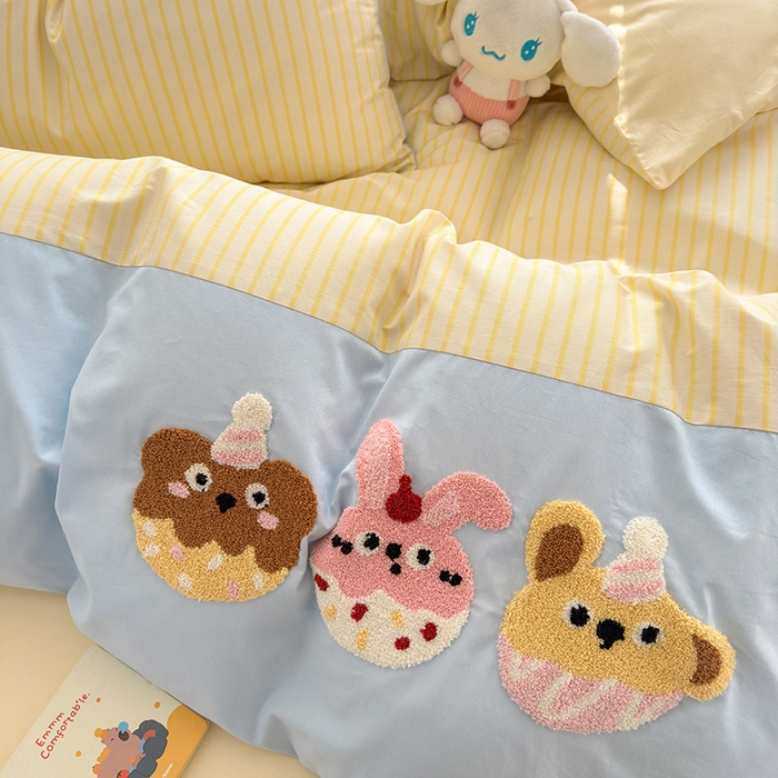 91家纺网 家纺一手货源 找家纺 娜娜 2025新款全棉立体毛巾绣四件套 甜甜圈派对