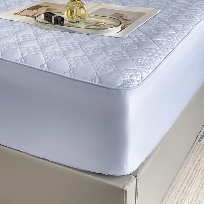 91家纺网 家纺一手货源 找家纺 2025A类母婴级长绒棉夹棉床笠三件套纯棉全棉加厚席梦思床罩床套四季款保护罩 慕蓝