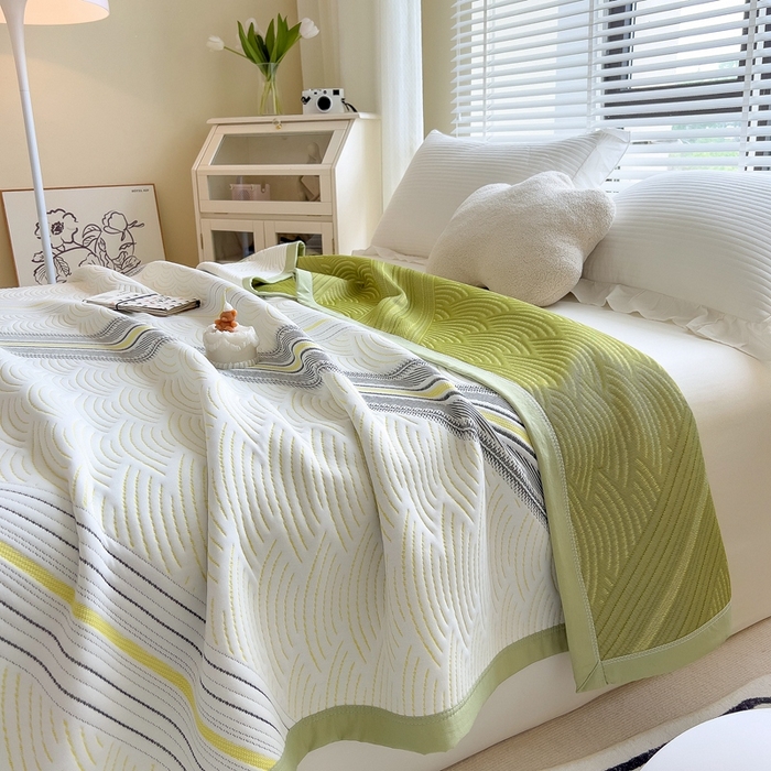 91家纺网 家纺一手货源 找家纺 柏薇 2025新款A类针织棉提花夏被空调被薄被子多功能盖毯 春竹