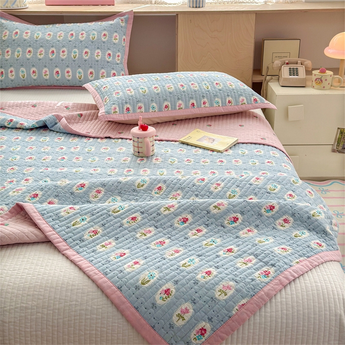 91家纺网 家纺一手货源 找家纺 美优兰 2025新款双面全棉水洗床盖花团锦簇