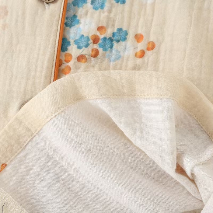 91家纺网 家纺一手货源 找家纺 （总）洛兰沙家居馆【只代发】【只代发】2025新款简约印花睡衣女春夏季宽松休闲家居服长袖开衫套装印花棉纱两件套 