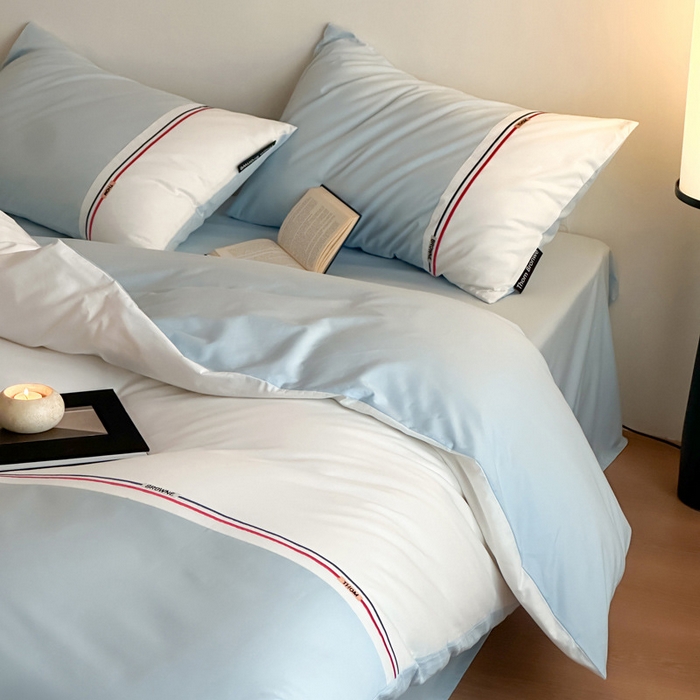 91家纺网 家纺一手货源 找家纺 2025【A类全棉绣花四件套】布朗款日式无印A类拼接四件套良品全棉床品件套纯色纯棉高端绣花四件套