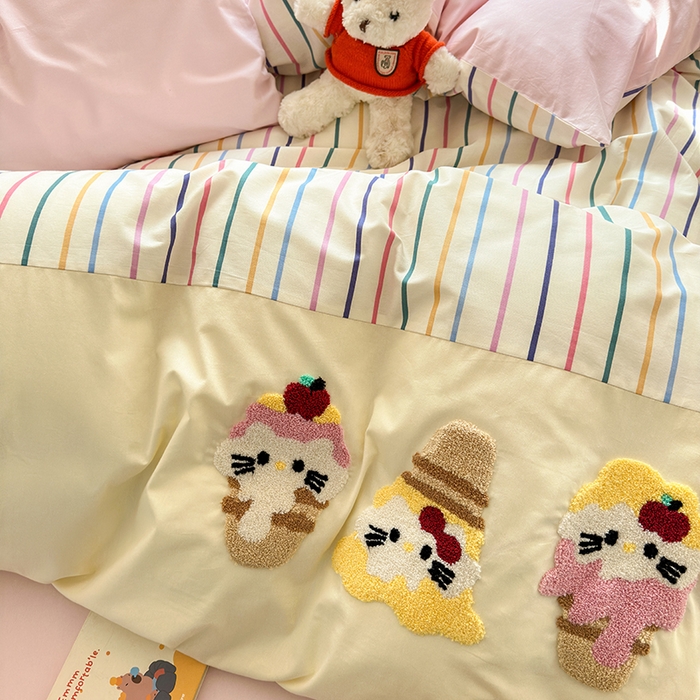 91家纺网 家纺一手货源 找家纺 娜娜 2025新款全棉立体毛巾绣四件套 甜心小猫