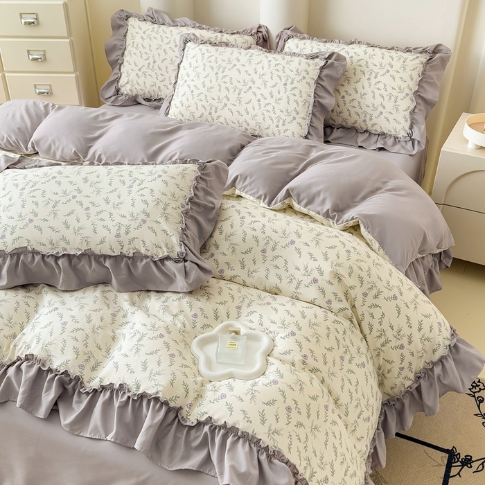 91家纺网 家纺一手货源 找家纺 金米诺 2025新款韩版有氧针织棉双层纱四件套 甜心公主