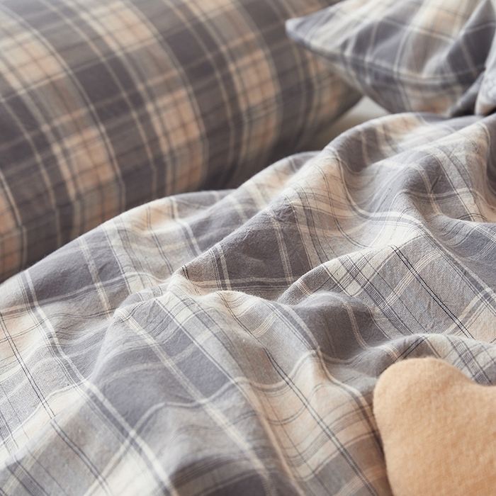 91家纺网 家纺一手货源 找家纺 水洗的故事 2025新款开学季色织水洗棉学生宿舍三件套 乔南灰