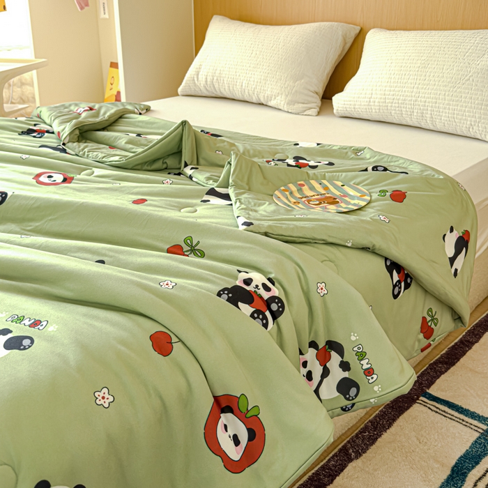 91家纺网 家纺一手货源 找家纺 品乐家纺 2025新款A类针织棉大豆被夏被夏凉被空调被学生被子 熊猫宝宝