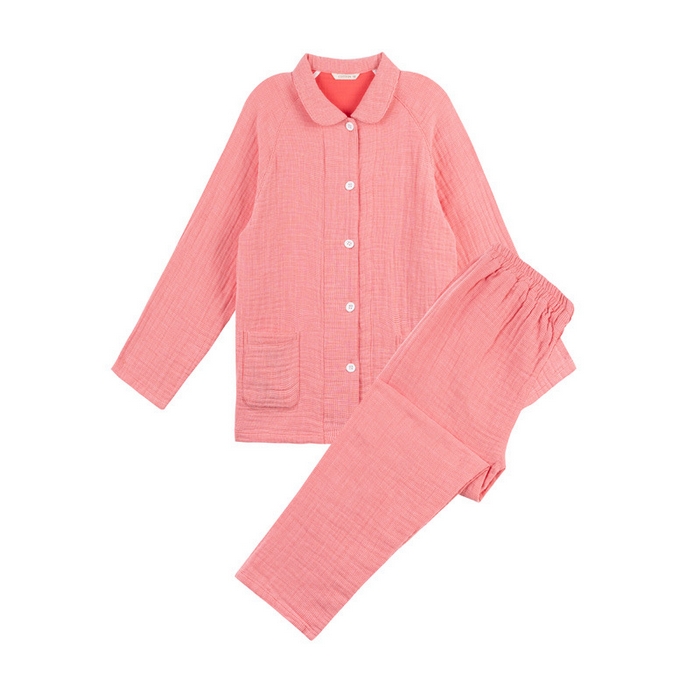 91家纺网 家纺一手货源 找家纺 2025【纯棉细格四层纱睡衣】日式无印全棉四层纱家居服良品纯色多层纱睡衣男女情侣居家服套装