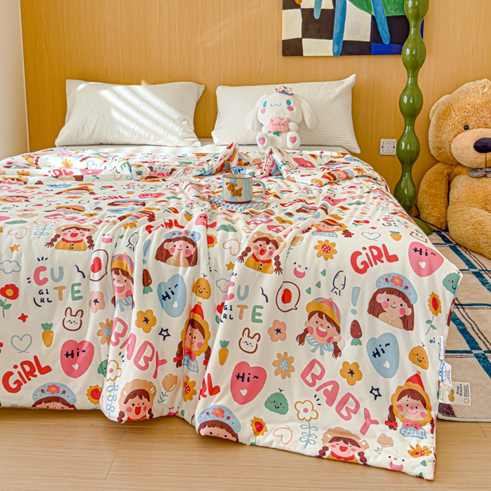 91家纺网 家纺一手货源 找家纺 品乐家纺 2025新款A类针织棉大豆被夏被夏凉被空调被学生被子 快乐女孩