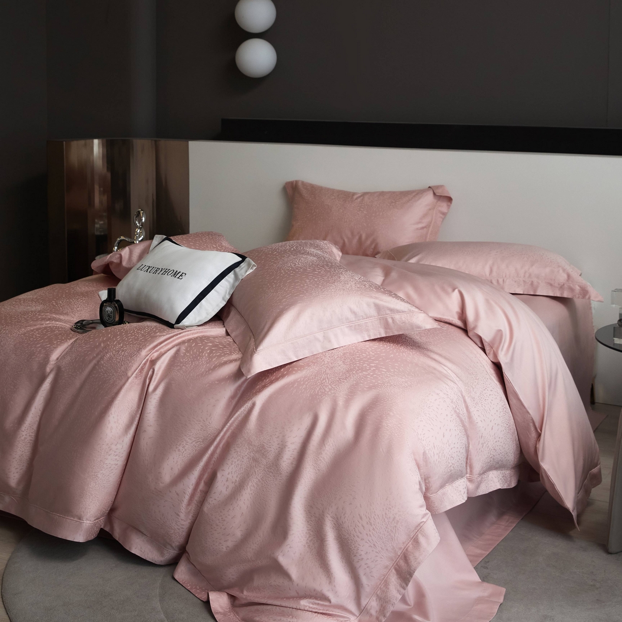 91家纺网 家纺一手货源 找家纺 榻尚家居 2025春夏新款长绒棉全棉纯棉贡缎提花手工立体埋绳工艺四件套 星耀（樱花粉）