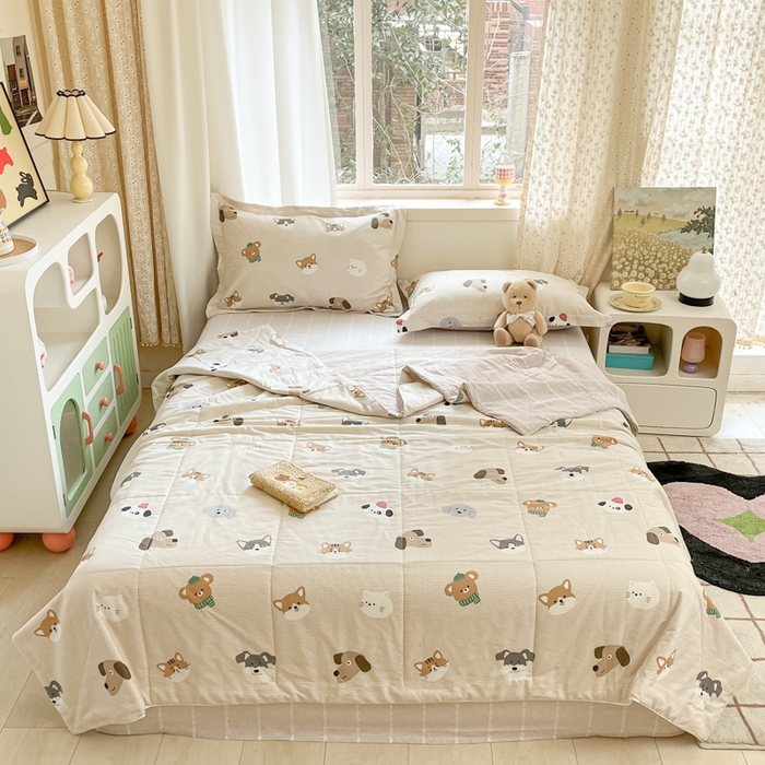 91家纺网 家纺一手货源 找家纺 帕拉美拉 2025新款全棉棉花夏被春秋被四件套哈皮犬-全棉棉花