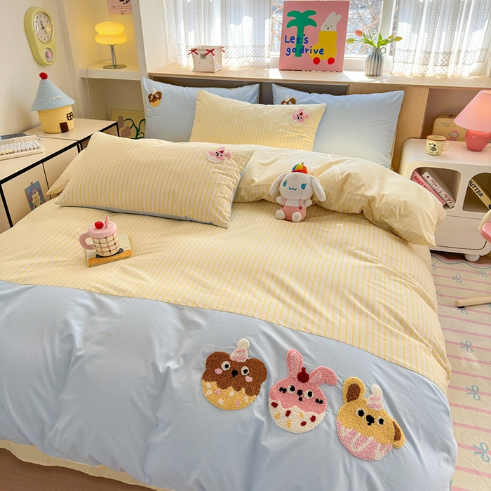 91家纺网 家纺一手货源 找家纺 娜娜 2025新款全棉立体毛巾绣四件套 甜甜圈派对