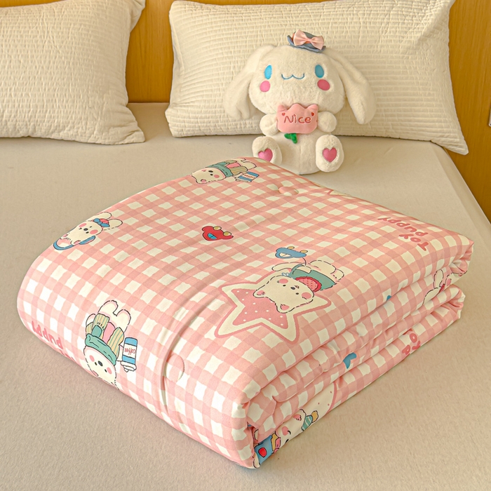 91家纺网 家纺一手货源 找家纺 品乐家纺 2025新款A类针织棉大豆被夏被夏凉被空调被学生被子 粉格小狗