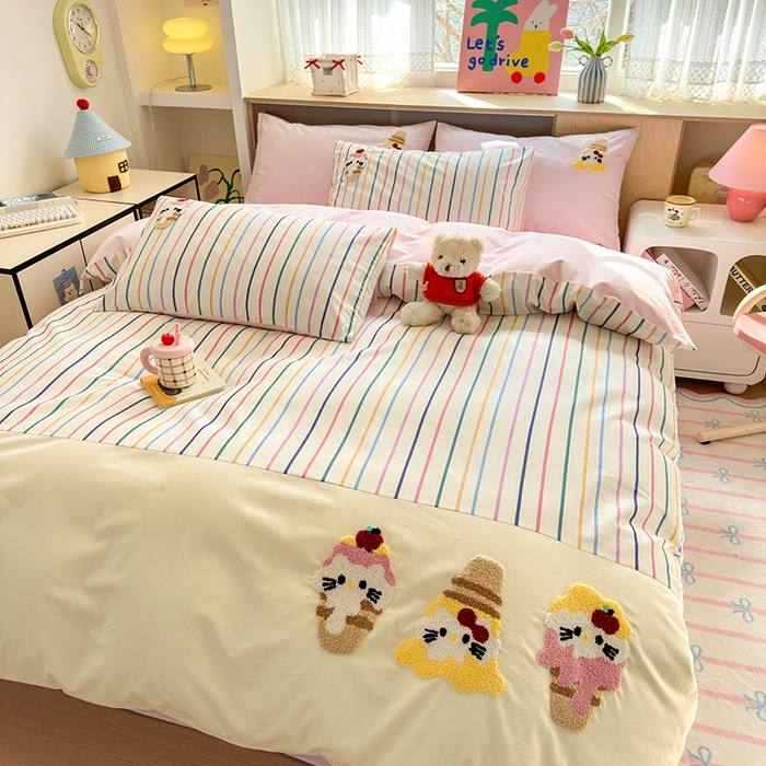 91家纺网 家纺一手货源 找家纺 娜娜 2025新款全棉立体毛巾绣四件套 甜心小猫