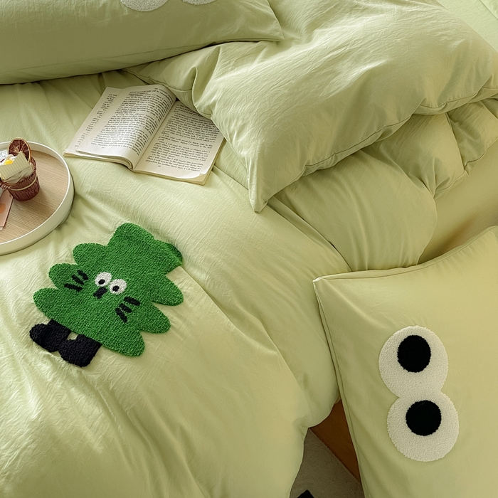 91家纺网 家纺一手货源 找家纺 宜家坊 2025新款卡通水洗棉毛巾绣四件套 幸运树