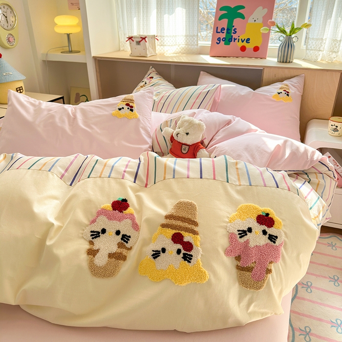 91家纺网 家纺一手货源 找家纺 娜娜 2025新款全棉立体毛巾绣四件套 甜心小猫