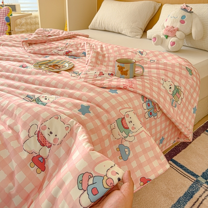 品乐家纺 2025新款A类针织棉大豆被夏被夏凉被空调被学生被子 粉格小狗