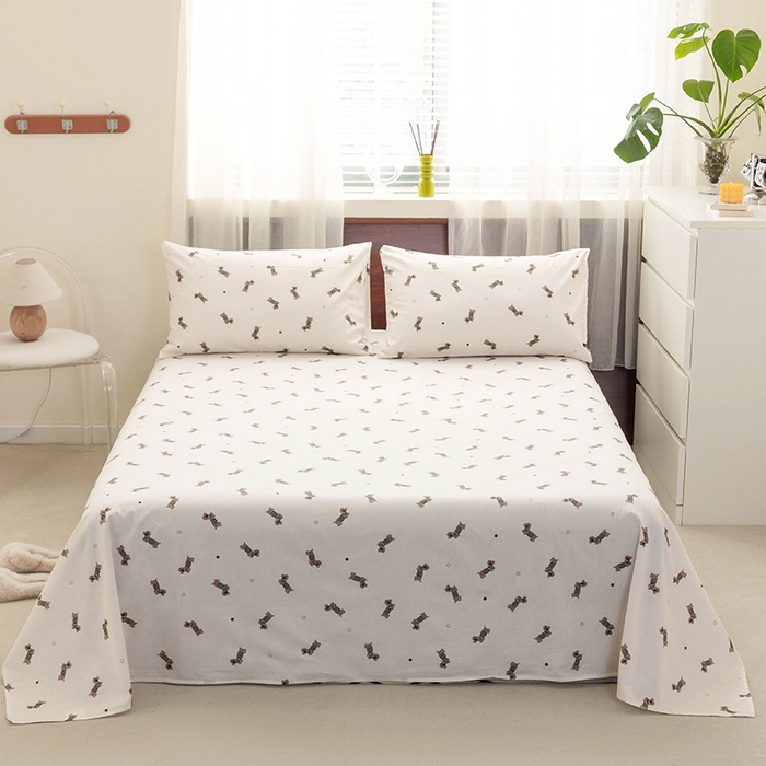 91家纺网 家纺一手货源 找家纺 绫韵 2025春夏新款ins清新卡通碎花全棉13372精梳纯棉单床单系列 条纹狗