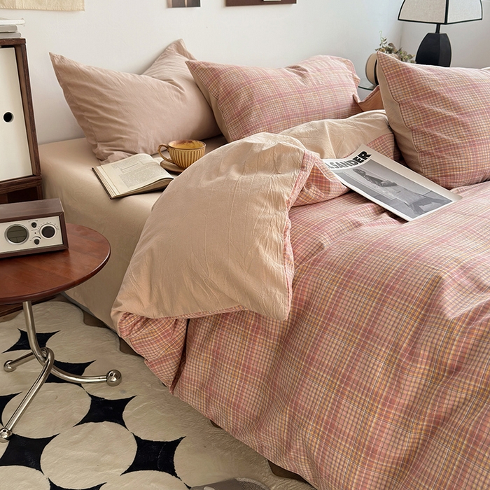 91家纺网 家纺一手货源 找家纺 水洗的故事2025新款A类AB版全棉色织水洗棉四件套 仙米格-橘