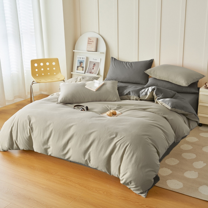 91家纺网 家纺一手货源 找家纺 寐绸家纺 2025新款纯棉水洗棉双拼单被套（自然光） 毛毯灰+宝藏灰