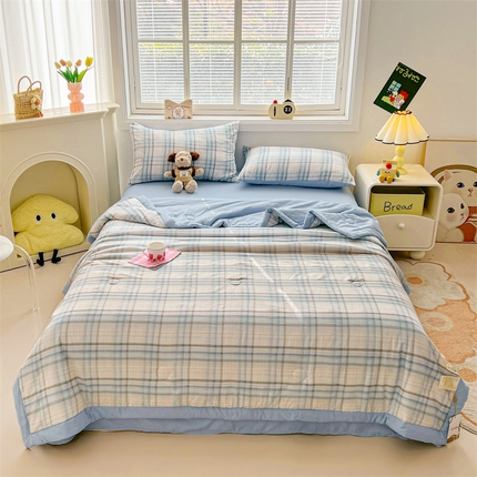 91家纺网 家纺一手货源 找家纺 秋泽家纺 2025春夏新款水洗棉双层纱大豆纤维夏被夏凉被空调被 时尚空间