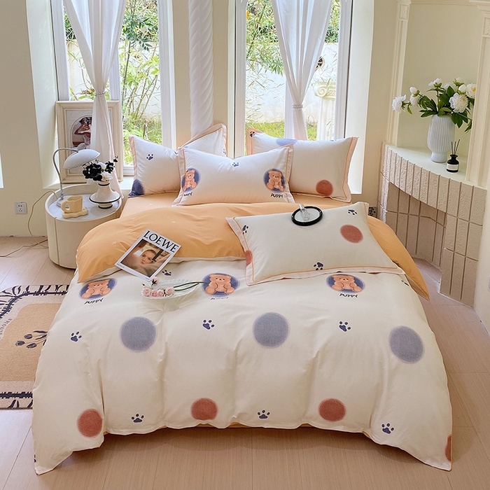 91家纺网 家纺一手货源 找家纺 梧桐树 2025新款100%全棉13372加厚印花四件套 A23萌宠派对