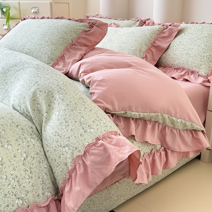 91家纺网 家纺一手货源 找家纺 金米诺 2025新款韩版有氧针织棉双层纱四件套 秘密花园