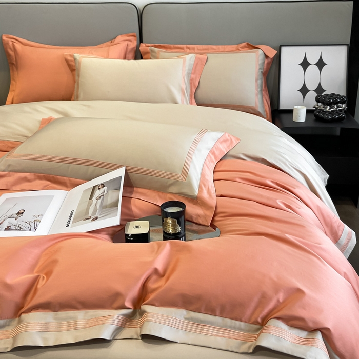 91家纺网 家纺一手货源 找家纺 桃园 2025新款纯棉全棉长绒棉刺绣绣花高端礼盒四件套-莱卡 莱卡爱玛橙