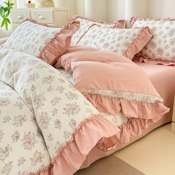 91家纺网 家纺一手货源 找家纺 金米诺 2025新款韩版有氧针织棉双层纱四件套 晨汐