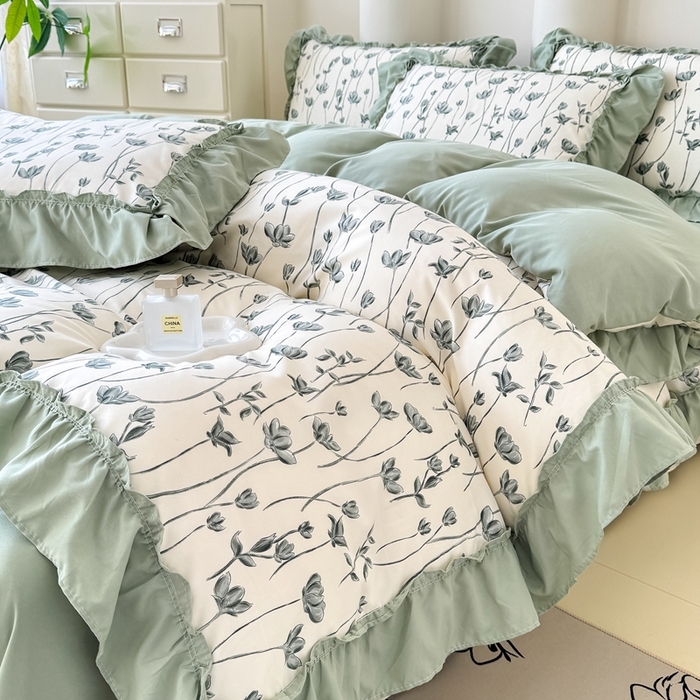 91家纺网 家纺一手货源 找家纺 金米诺 2025新款韩版有氧针织棉双层纱四件套 格瑞