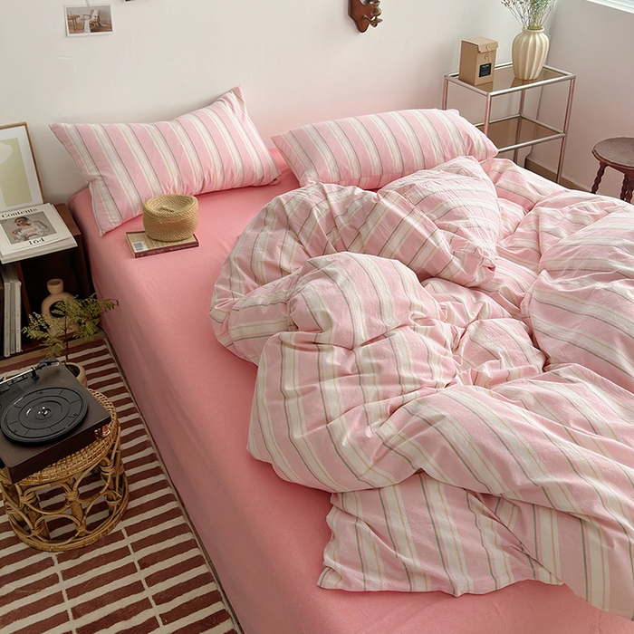 91家纺网 家纺一手货源 找家纺 水洗的故事 2025新款无印良品水洗棉四件套 粉彩