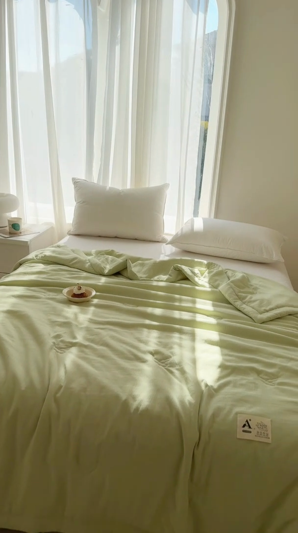 91家纺网 家纺一手货源 找家纺 丹本家纺 2025新款母婴级A类无印风超柔宝宝纱大豆夏凉被 浅草绿