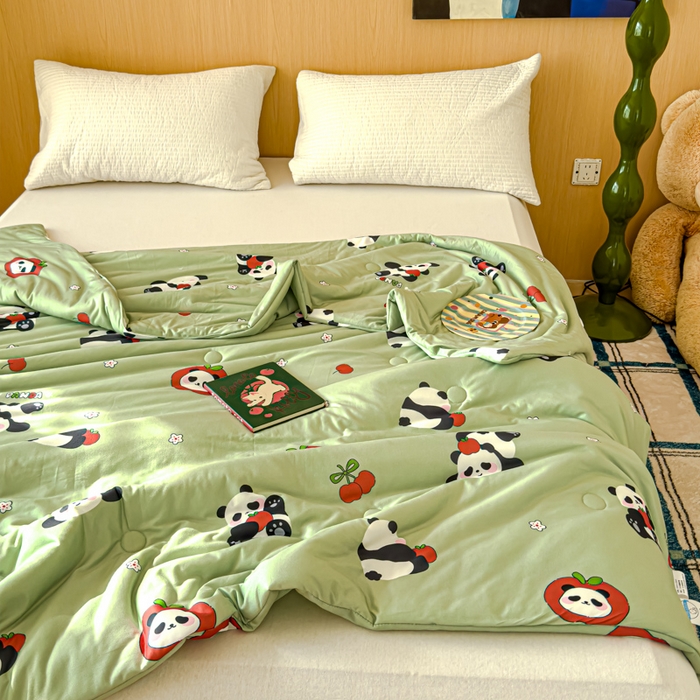 91家纺网 家纺一手货源 找家纺 品乐家纺 2025新款A类针织棉大豆被夏被夏凉被空调被学生被子 熊猫宝宝