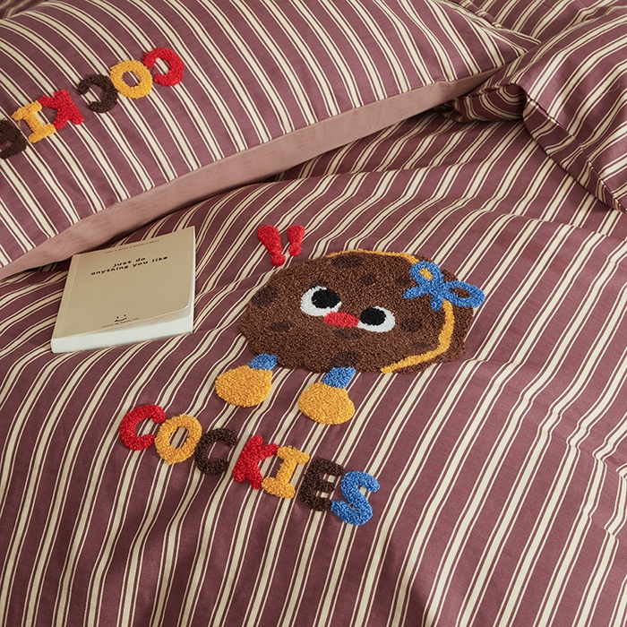 91家纺网 家纺一手货源 找家纺 怡家居 2025新款全棉双层纱可爱卡通毛巾绣四件套 可爱曲奇