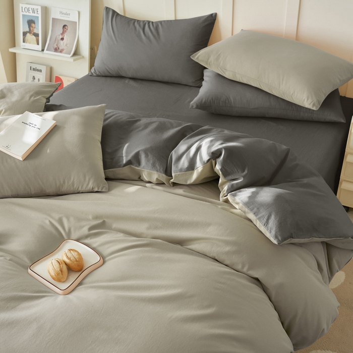 91家纺网 家纺一手货源 找家纺 寐绸家纺 2025新款纯棉水洗棉双拼单被套（自然光） 毛毯灰+宝藏灰