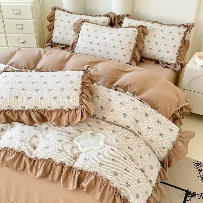 91家纺网 家纺一手货源 找家纺 金米诺 2025新款韩版有氧针织棉双层纱四件套 小确幸